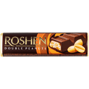 Батончик Roshen Double peanuts шоколадний з арахісом, 39г (4823077639852)