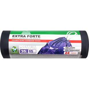 Пакети для сміття Domi з затяжками 35л, 15шт/уп (4823017403420)