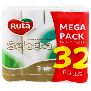 Папір туалетний Ruta Selecta 3-шаровий, 32шт/уп (4820202892687)
