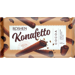 Трубочки Roshen Konafetto вафельные с начинкой крем-какао, 140г (4823077633034)