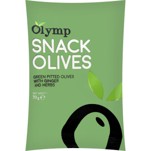 Оливки Olymp имбирь-трави зеленые б/косточки, 70г (5201409809910)