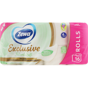 Бумага туалетная Zewa Exclusive Natural Soft 4-слойная, 16шт (7322541361918)