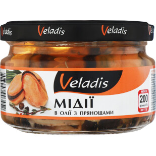 Мидии Veladis с пряностями в масле с/б, 200г (4823097903452)