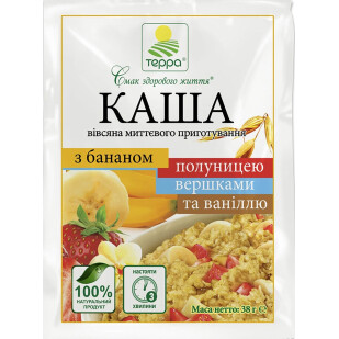 Каша Терра вівсяна з вершками банан-полуниця-ваніль, 38г (4820015733559)