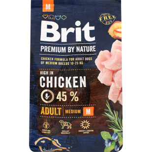 Корм для собак Brit Премиум Эдалт M курица сухой, 3кг (8595602526352)