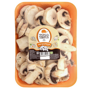 Грибы шампиньоны Перша хвиля резанные фасованные, 250г (4820136590123)