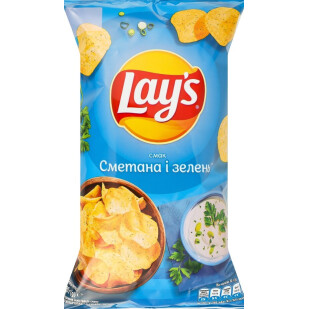 Чипси Lay's картопляні зі смаком сметани та зелені, 120г (4823063125253)