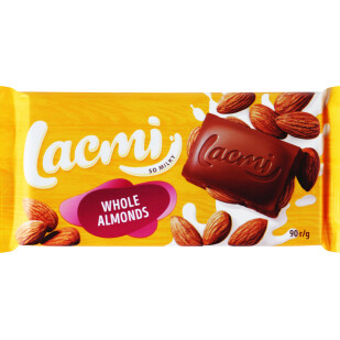 Шоколад молочний Roshen Lacmi з цілим мигдалем, 90г (4823077632587)