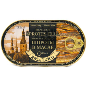 Шпроти Рижське Золото в олії з ключем, 190г (4751001582106)
