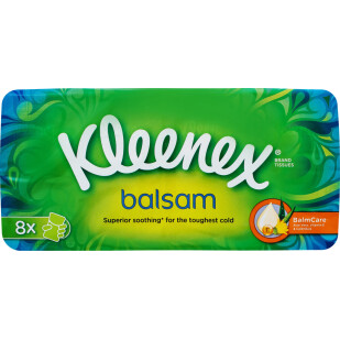 Хустинки паперові Kleenex бальзам 4-шарові, 8шт (5029053002033)