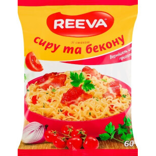 Вермішель Reeva зі смаком сиру та бекону, 60г (4820179256949)