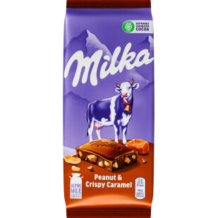 Шоколад Milka з арахісом та хрусткими кульками, 90г (7622210968050)