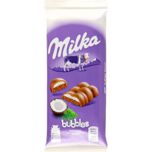 Шоколад молочний Milka Bubbels пористий з кокосом, 97г (7622210786647)