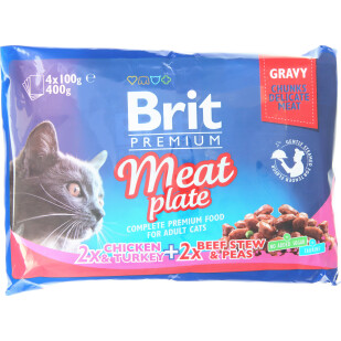 Корм для котов Brit Премиум Мясная тарелка, 4*100г/уп (8595602506262)