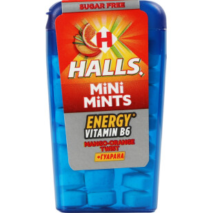 Льодяники Halls Mini Mints апельсин-манго без цукру, 12,5г (57030883)