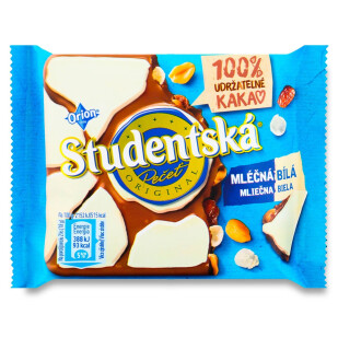 Шоколад молочно-білий Studentska арахіс-желе-родзинки, 90г (8593893776852)