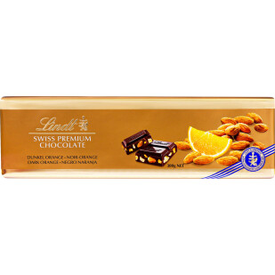 Шоколад черный Lindt с апельсином и целым миндалем, 300г (7610400069267)