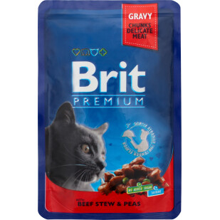 Корм для котов Brit Премиум с говядиной и горохом, 100г (8595602505982)