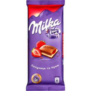 Шоколад Milka с начинкой крем-клубника., 90г (7622300437848)