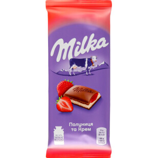 Шоколад Milka з начинкою крем-полуниця, 90г (7622300437848)