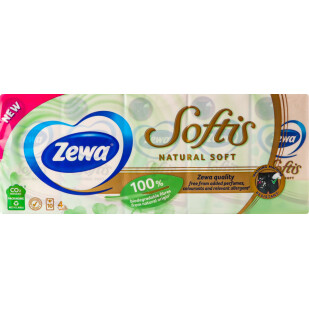 Хустинки паперові Zewa Softis Natural Soft 4-шарові, 10шт (7322541351872)