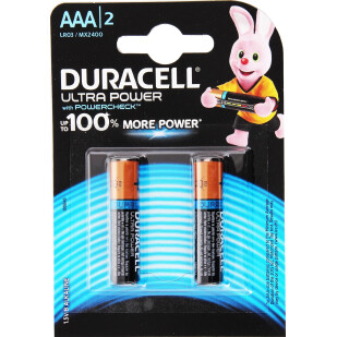 Батарейки Duracell Ultra Power AAA/2 LR03 1.5v, 2шт (5000394060425)