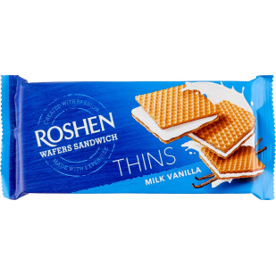 Вафлі Roshen Wafers Sandwich Thins Milk-vanilla, 55г (4823077635793)