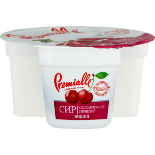 Творог Premialle зернистый вишня 7% стакан, 150г (4820198090050)