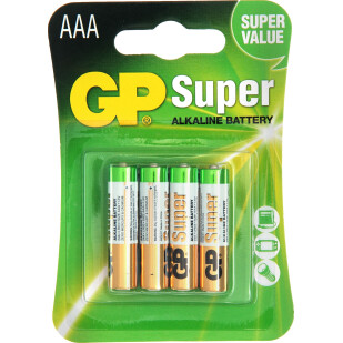 Батарейки GP Super + Alkaline AAA LR03, 4шт/уп (4891199000058)