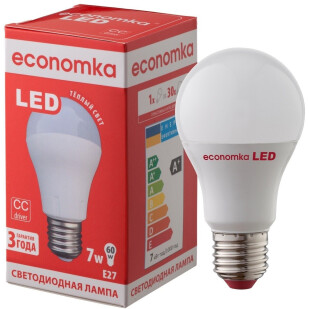 Лампа Экономка LED A60 7W 2800K E27, шт (4820172680307)