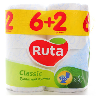 Бумага туалетная Ruta Classic 2-слойная, 8шт/уп (4820023740488)