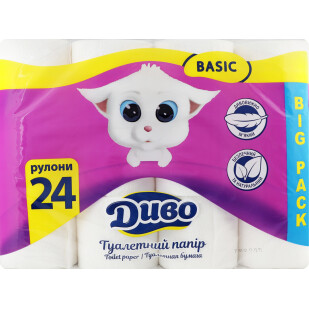 Бумага туалетная Диво Basic белая 2-слойная, 24шт (4820003836712)