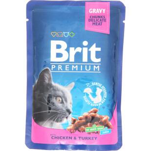 Корм для котов Brit Премиум с курицей и индюшкой, 100г (8595602506019)