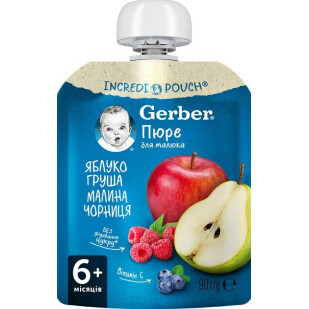 Пюре Gerber яблуко-груша-малина-чорниця, 90г (7613035956902)