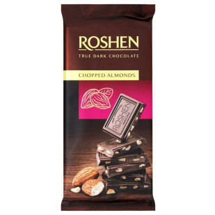Шоколад черный Roshen с подсоленным миндалем, 85г (4823077632532)