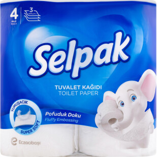 Папір туалетний Selpak Super Soft 3-шаровий, 4шт/уп (8690530204492)