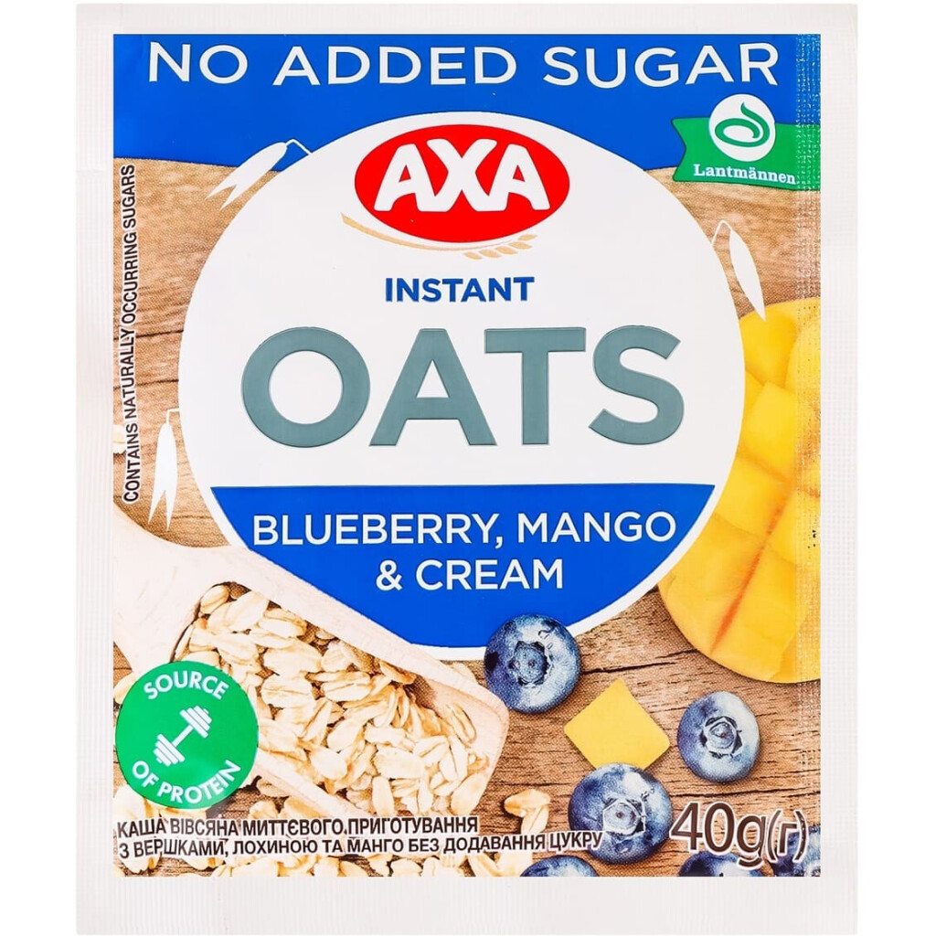 Каша вівсяна Axa з вершками, лохиною і манго миттєвого приготування, 60г (4820237692023)
