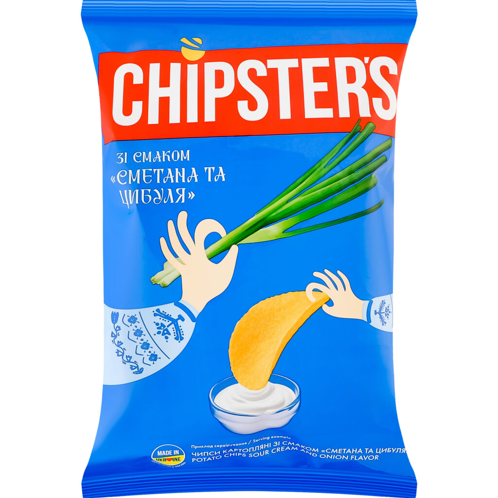 Чипси Chipster's картопляні зі смаком сметани та цибулі, 70г (4820182748011)