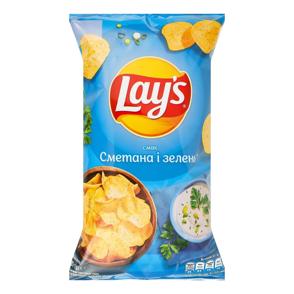 Чипсы Lay's картофельные со вкусом сметаны и зелени, 120г (4823063125253)