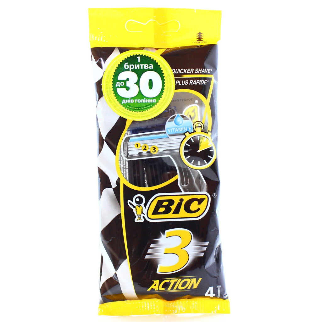  Станок для бритья мужской одноразовый Action BIC 4шт/уп (3086123356566)