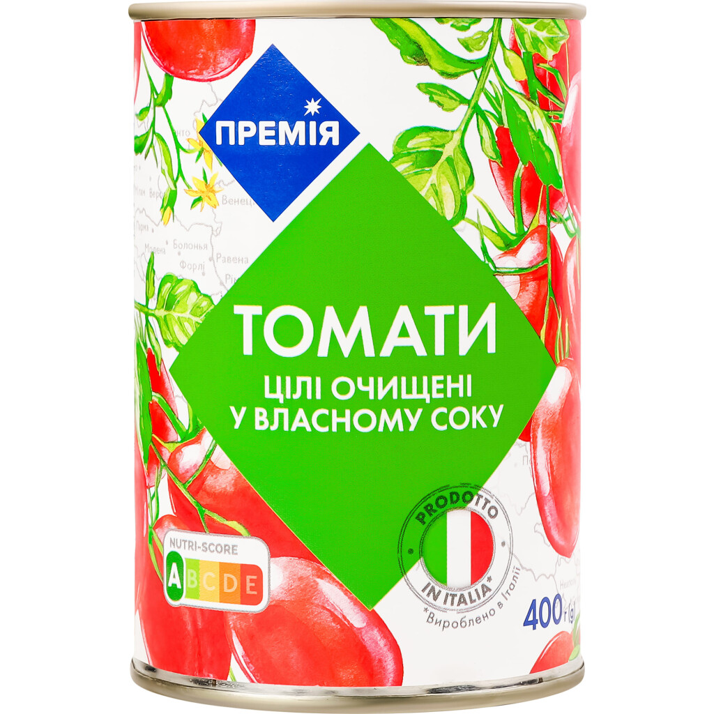 Томаты Премія целые очищенные, 400г (4823096401232)