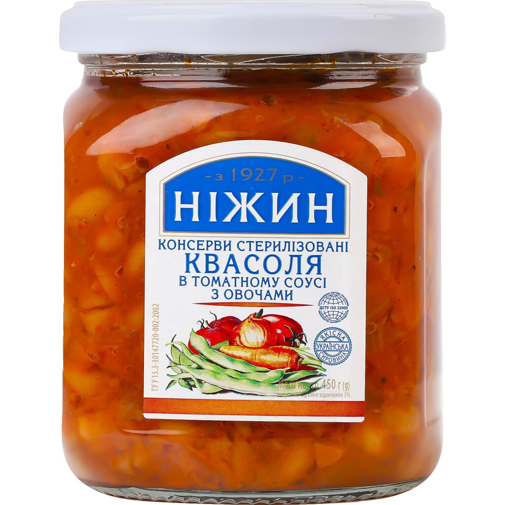 Квасоля Ніжин в томатному соусі з овочами, 450г (4823006801947)