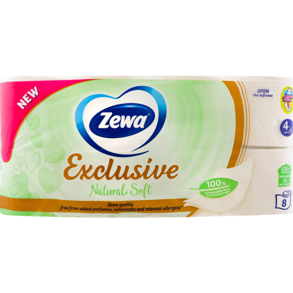 Бумага туалетная Zewa Exclusive Natural soft 4-слойная, 8шт (7322541361246)