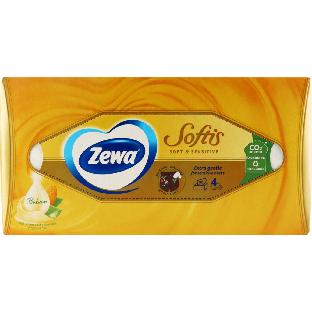 Салфетки косметические Zewa Soft Sensitive 4-слойные, 80шт (7322540926279)