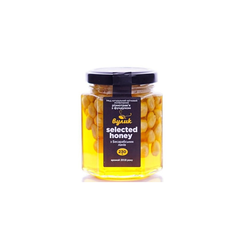 Мед Вулик Selected honey різнотрав'я з фундуком, 230г (4820209050202)