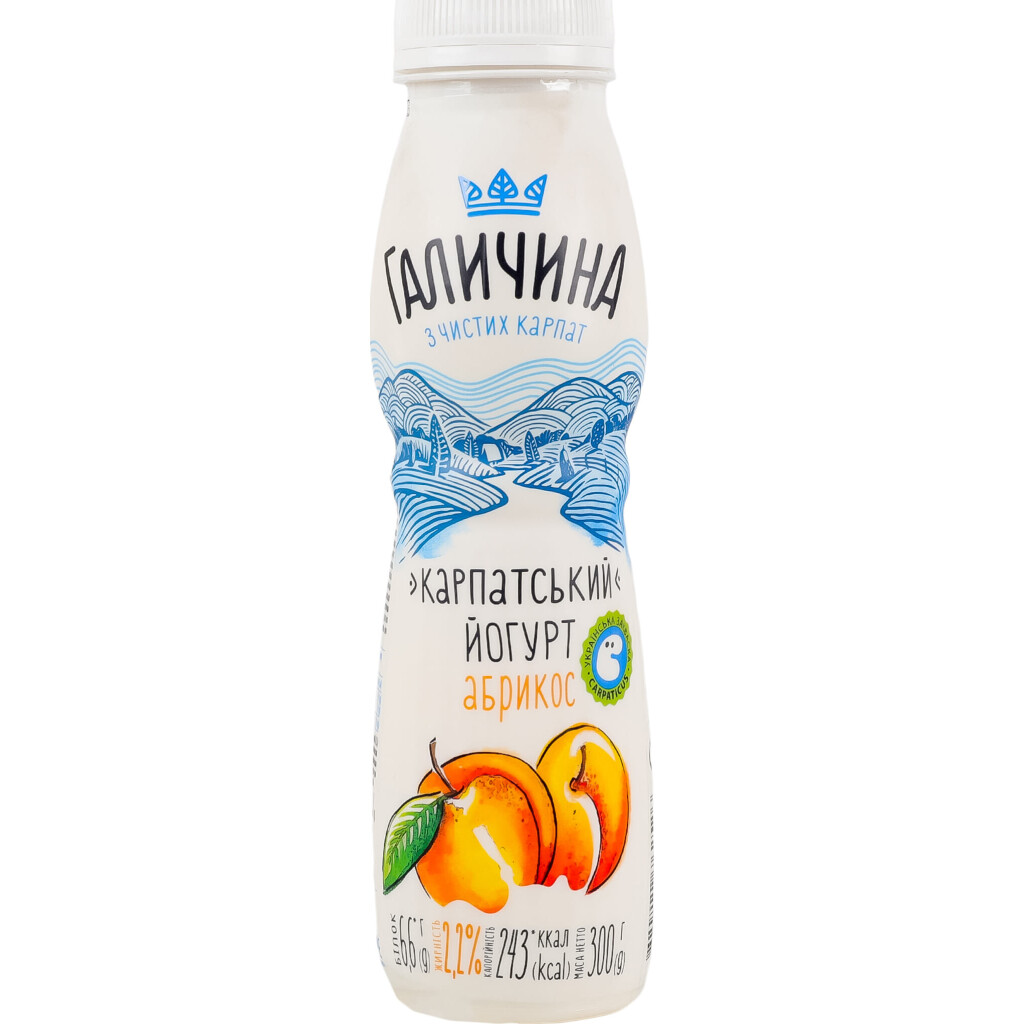 Йогурт Галичина Абрикос 2,2%, 300г (4820222762526)