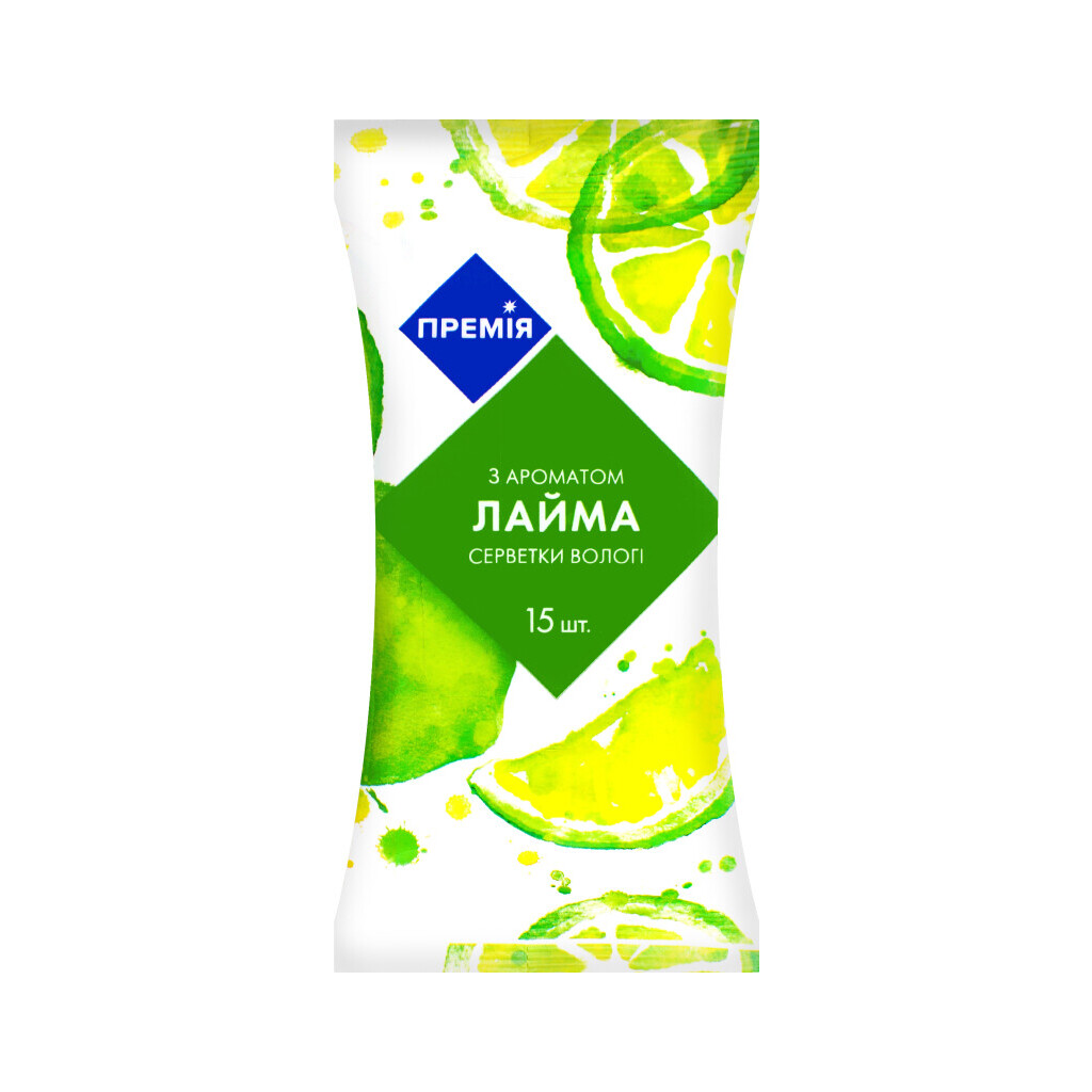 Салфетки влажные Премія Лайм, 15шт/уп (4823096403243)