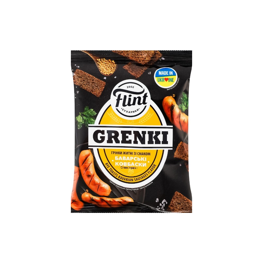 Грінки Flint житні зі смаком баварських ковбасок, 100г (4820182746901)