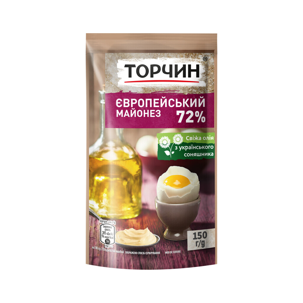 Майонез Торчин Европейский 72% д/п, 150г (4820001316209)