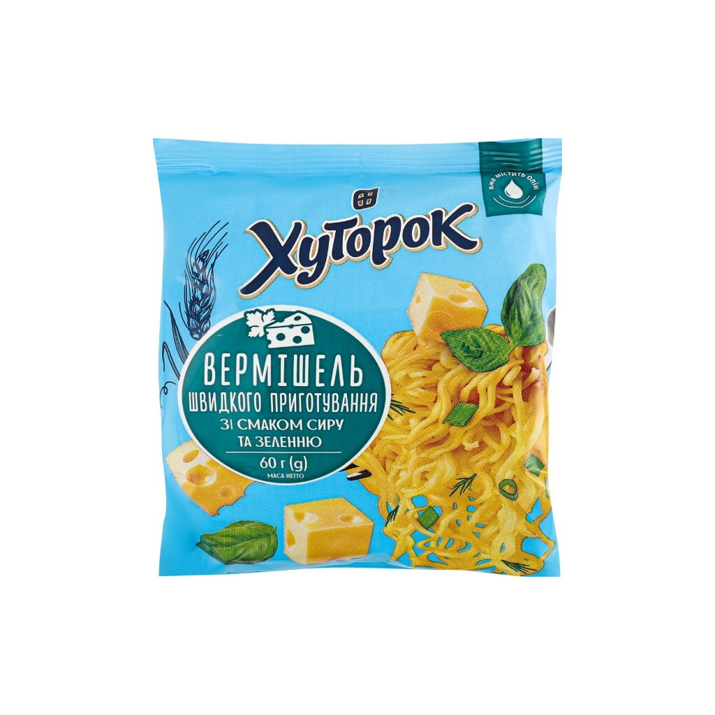Вермишель Хуторок со вкусом сыра и зелени, 60г (4823124602006)